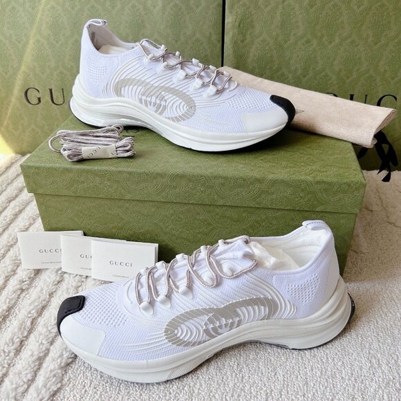 Gucci Men’s Designer Fashion Sneaker GG Run Knit White UK 11.5 US 12 - Picture 1 of 16